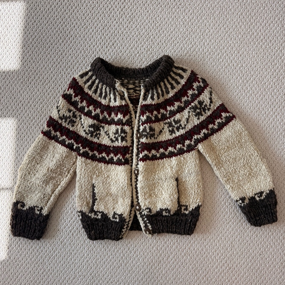 Handmade Cozy Knit Patterned Sweater - Cream and Brown